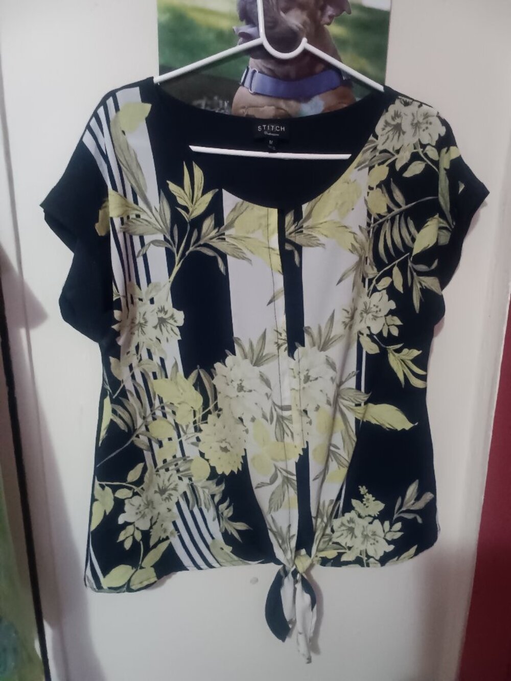 Vintage Stitch Collection Lime & Navy Blouse. Size M